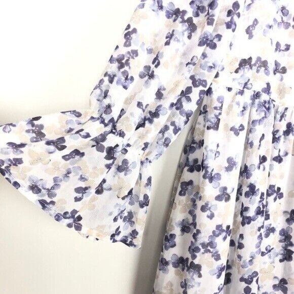 Free People Sheer Floral Babydoll Tunic Dress Flutter Sleeves Size S Purple - Picture 4 of 8